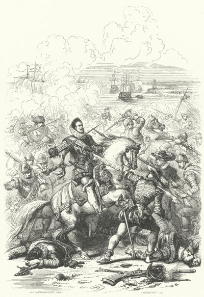 Archduke Albert VII of Austria, Governor of the Spanish Netherlands, at the Battle of Nieuwpoort, 1600 by European School